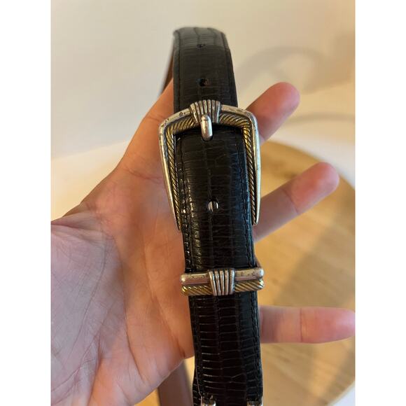 Vintage 90s Onyx USA Black Genuine Leather Silver Tipped Buckle Belt Size 38 main image 4